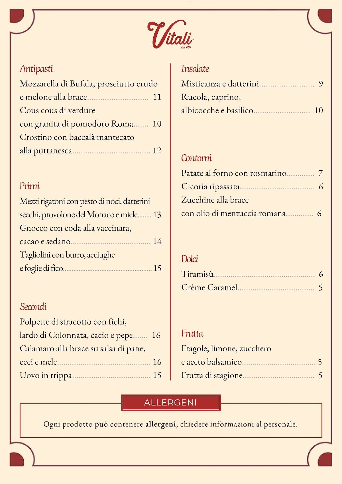 Menu de Vitali dal 1914, Ristorante