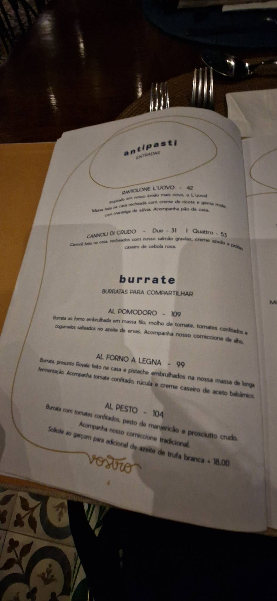 Vostro Ristorante cardápio