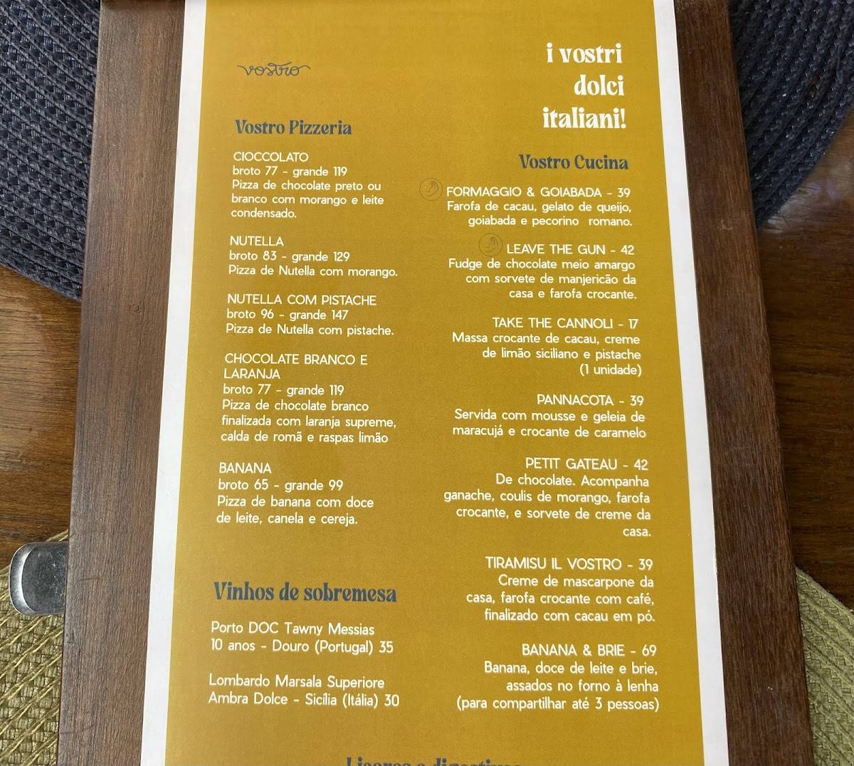 Vostro Ristorante cardápio