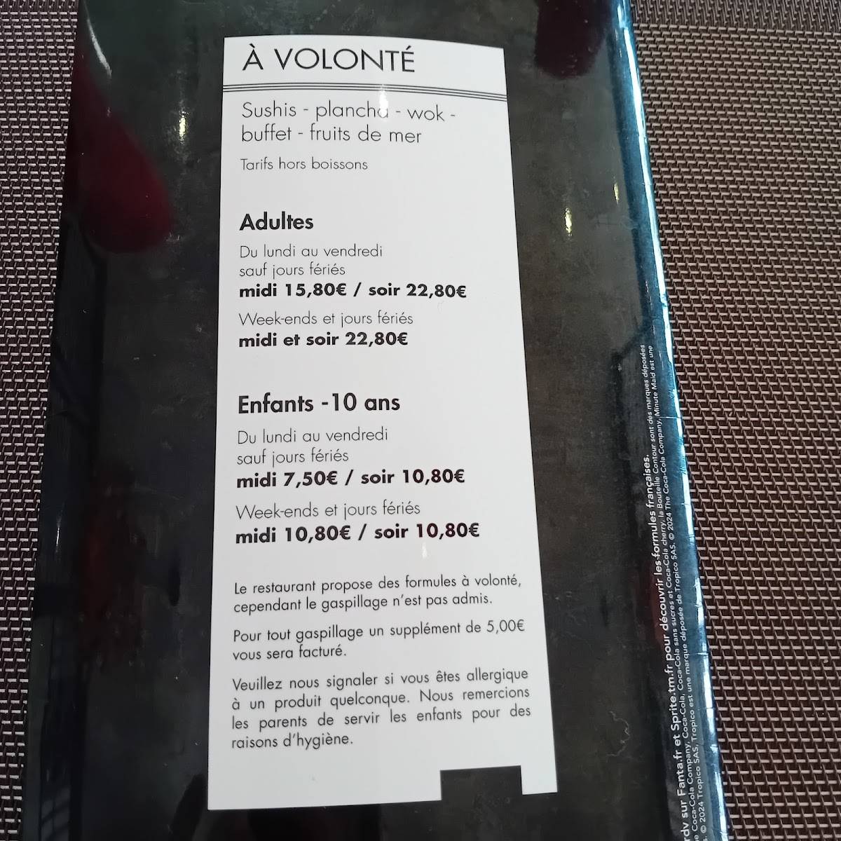Menu de WOK 168
