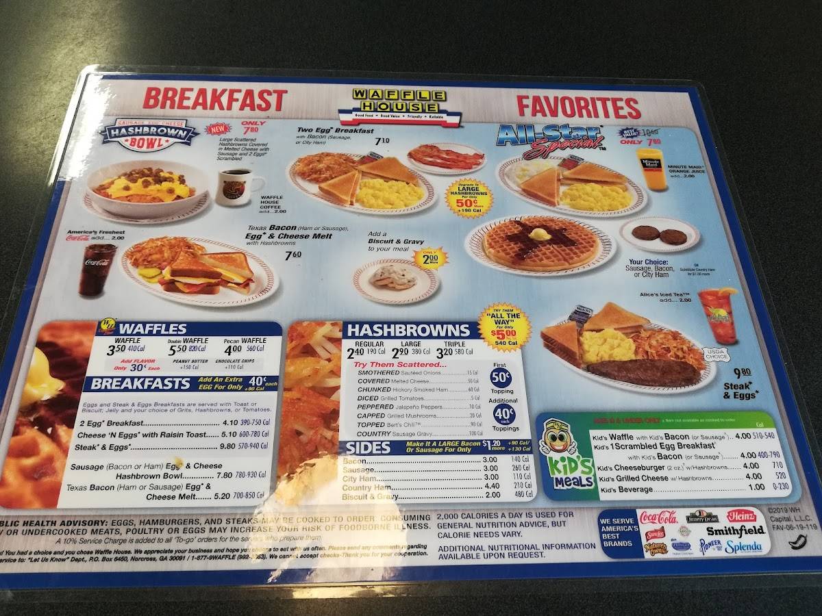 Menu at Waffle House restaurant, Shreveport, N Market St