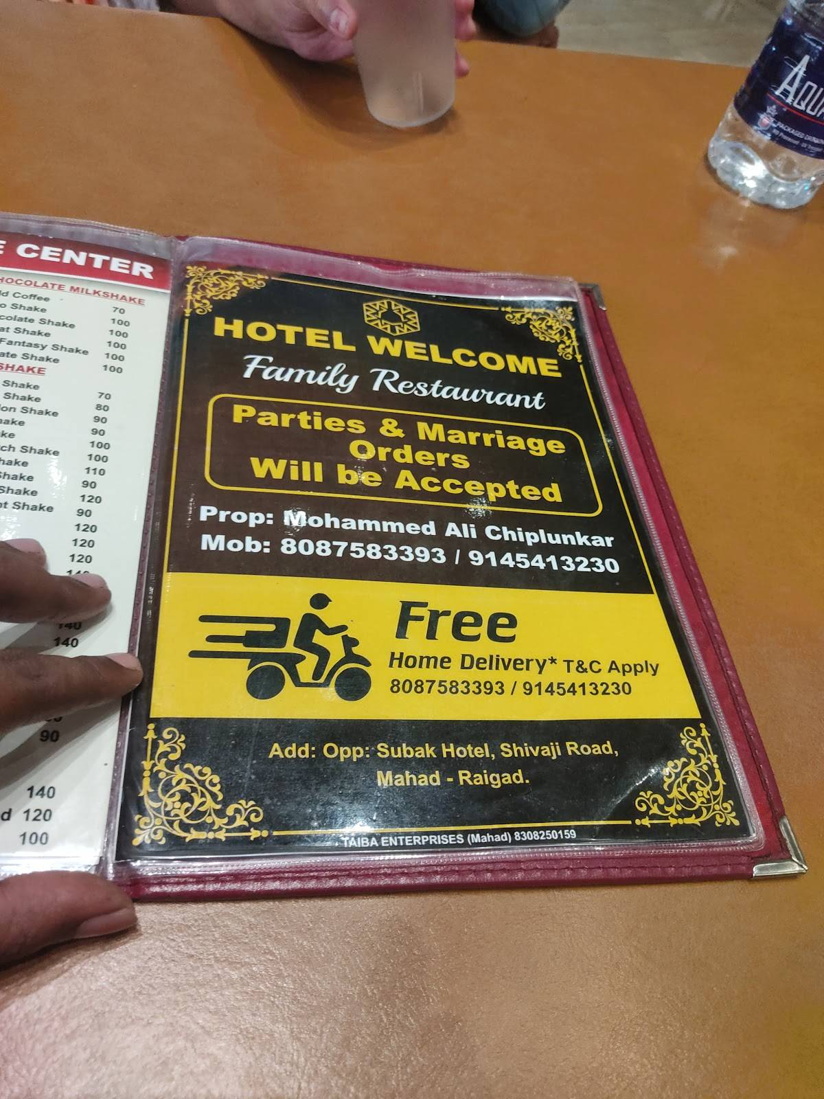 Welcome Restaurant Mahad menu