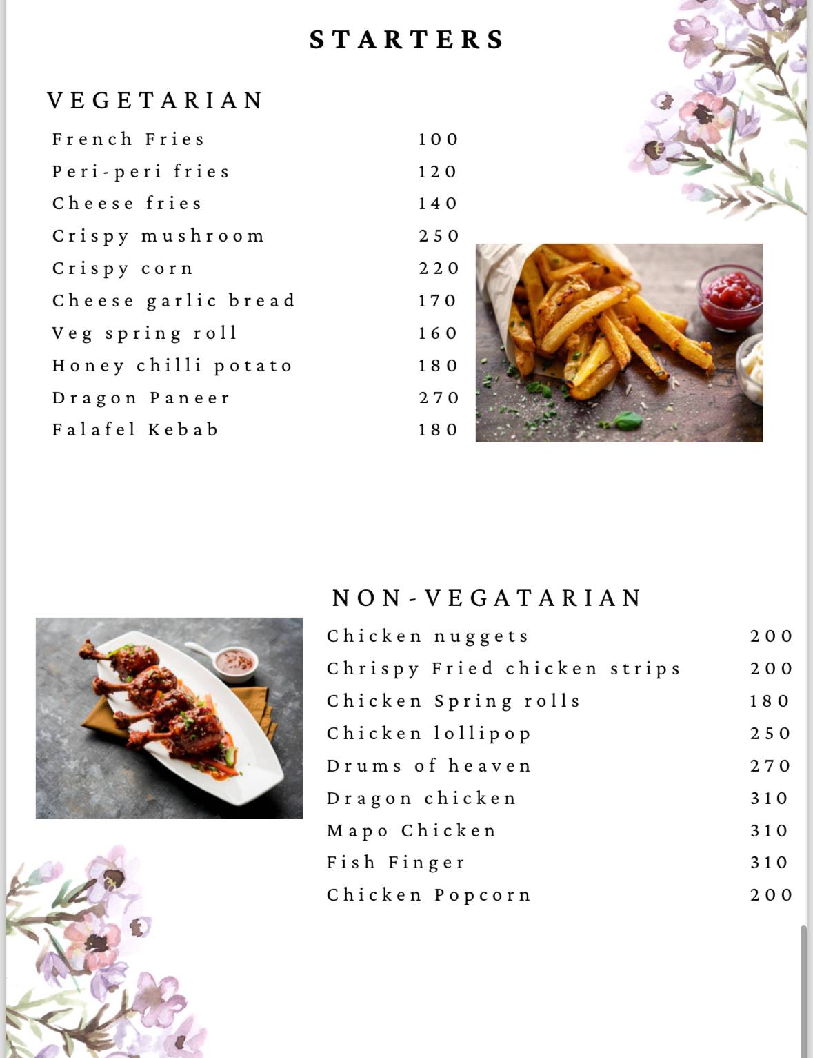 White Orchid Cafe and Restaurant menu