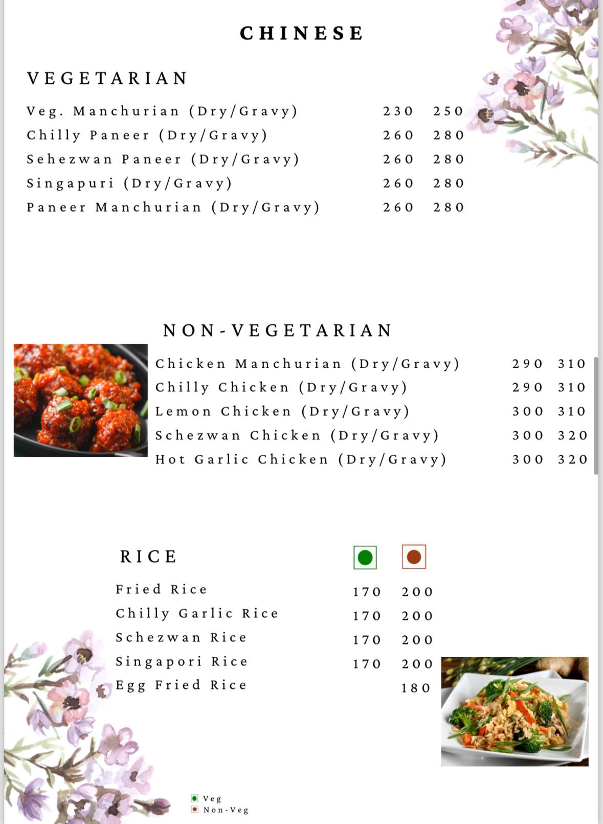 White Orchid Cafe and Restaurant menu