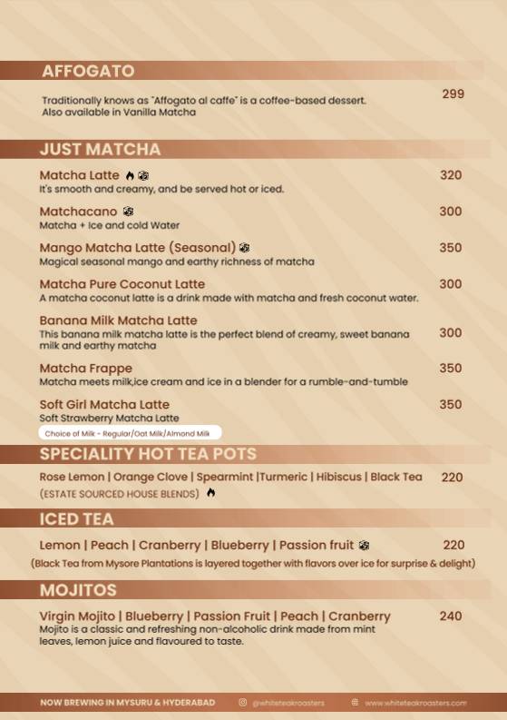 White Teak Coffee Roasters Mysuru menu