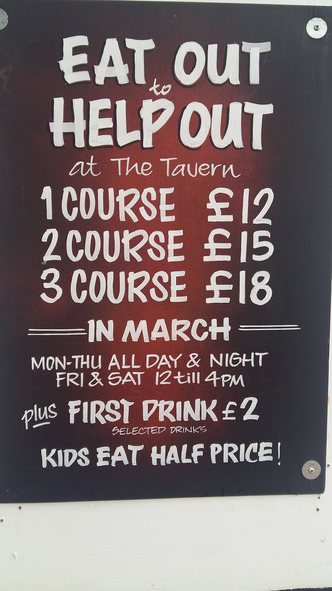 Menu at The Tavern pub & bar, Widnes, 288 Upton Ln