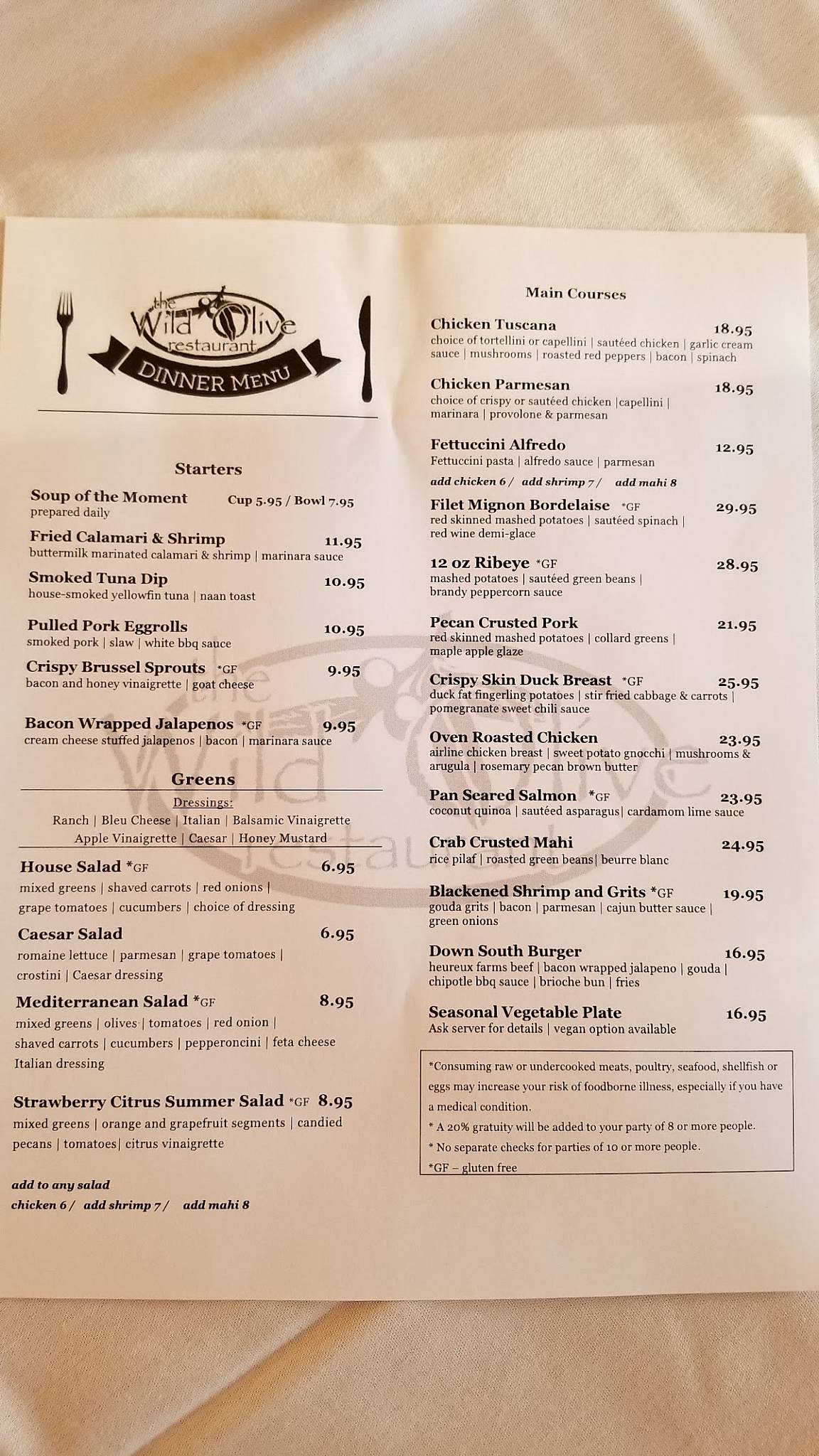 Menu at Wild Olive restaurant, Crestview