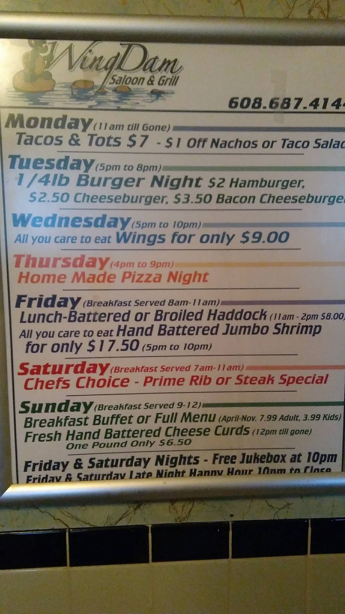 Menu at The Landing pub & bar, Fountain City