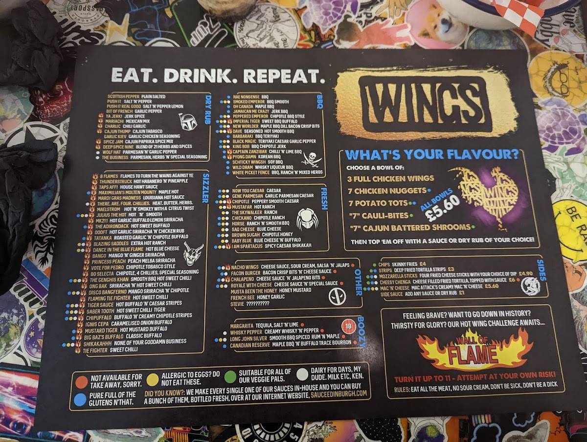 Menu at Wings restaurant, Edinburgh, 5 7 Old Fishmarket Cl