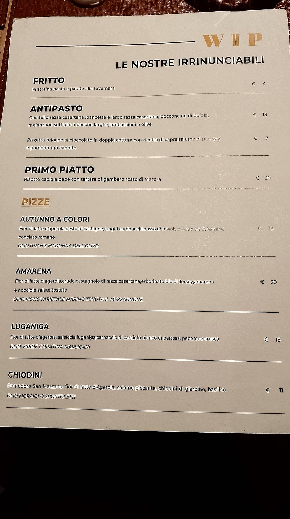 Menu di PIZZERIA WIP 