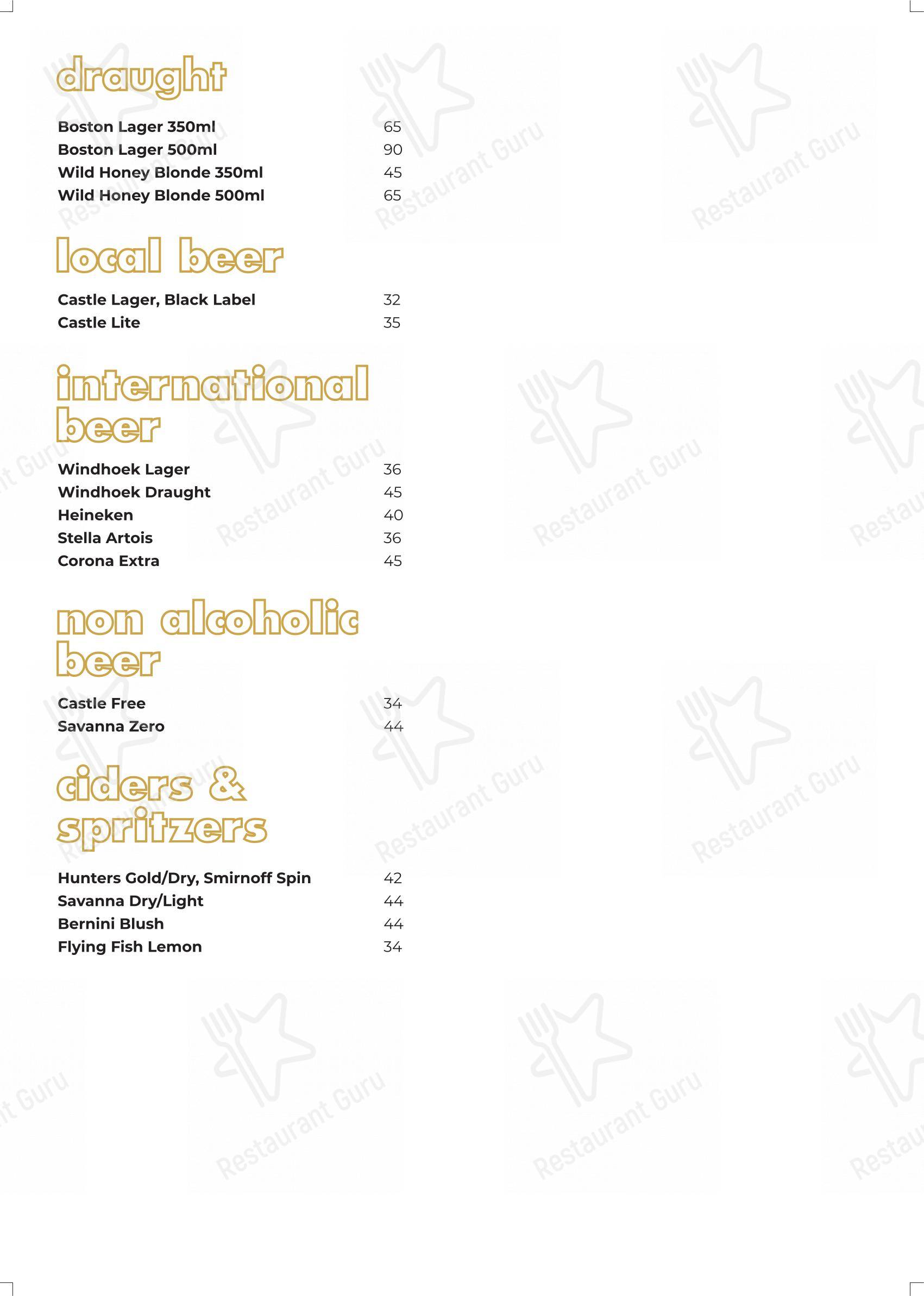 Menu at Wood & Fire restaurant, Pretoria, Veale St