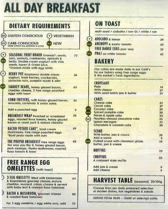 Woolworths Cafe menu