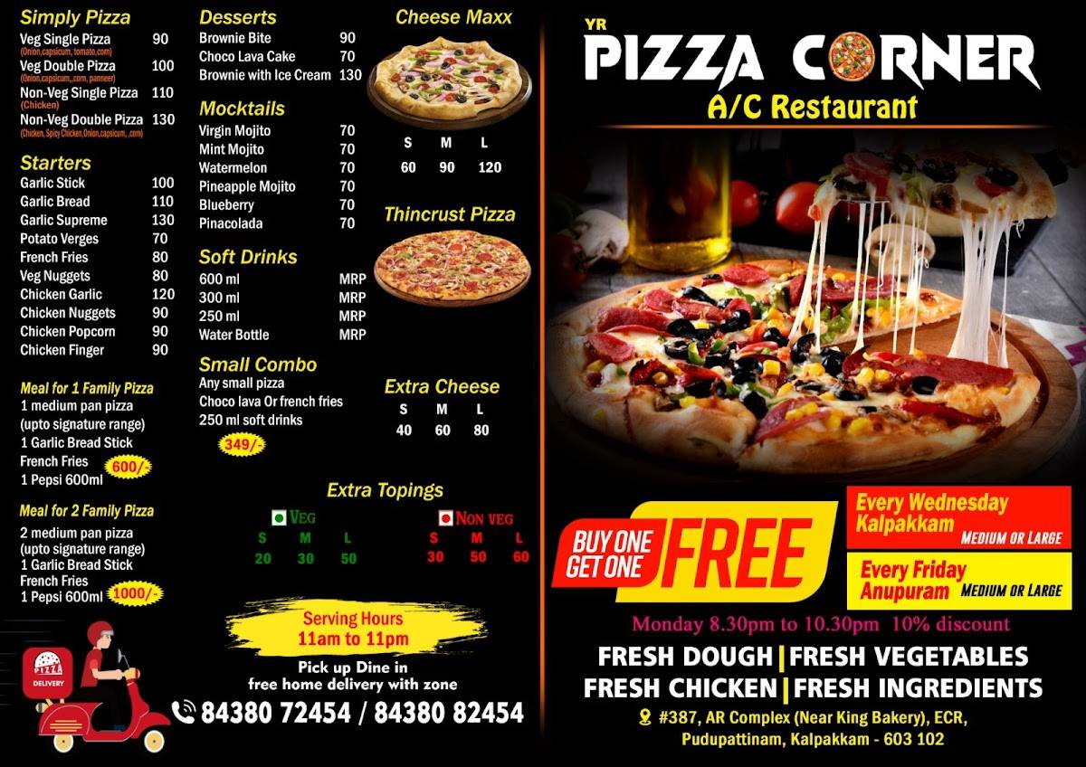 YR pizza corner menu