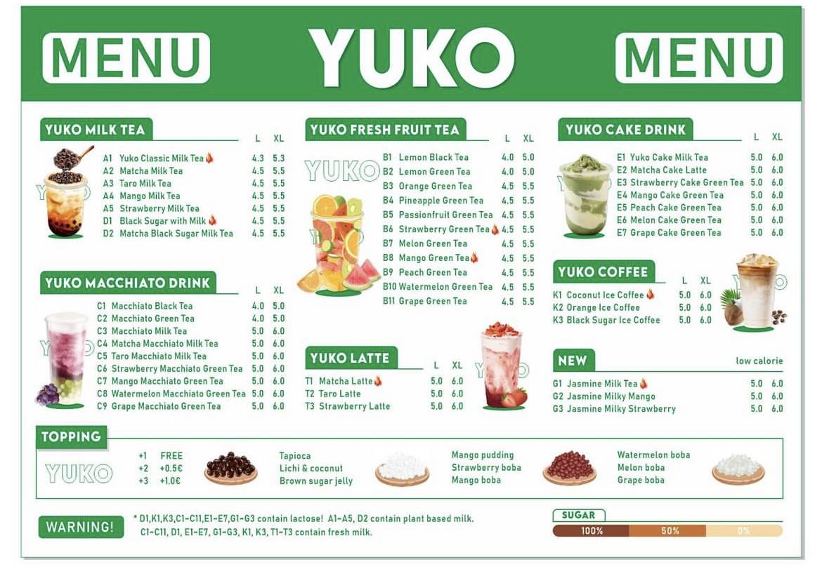 Menu di YUKO (Bubble Tea) 