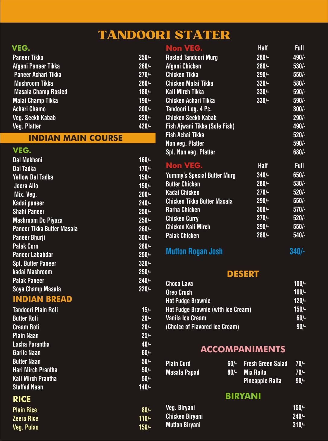 Yummy Eatz menu