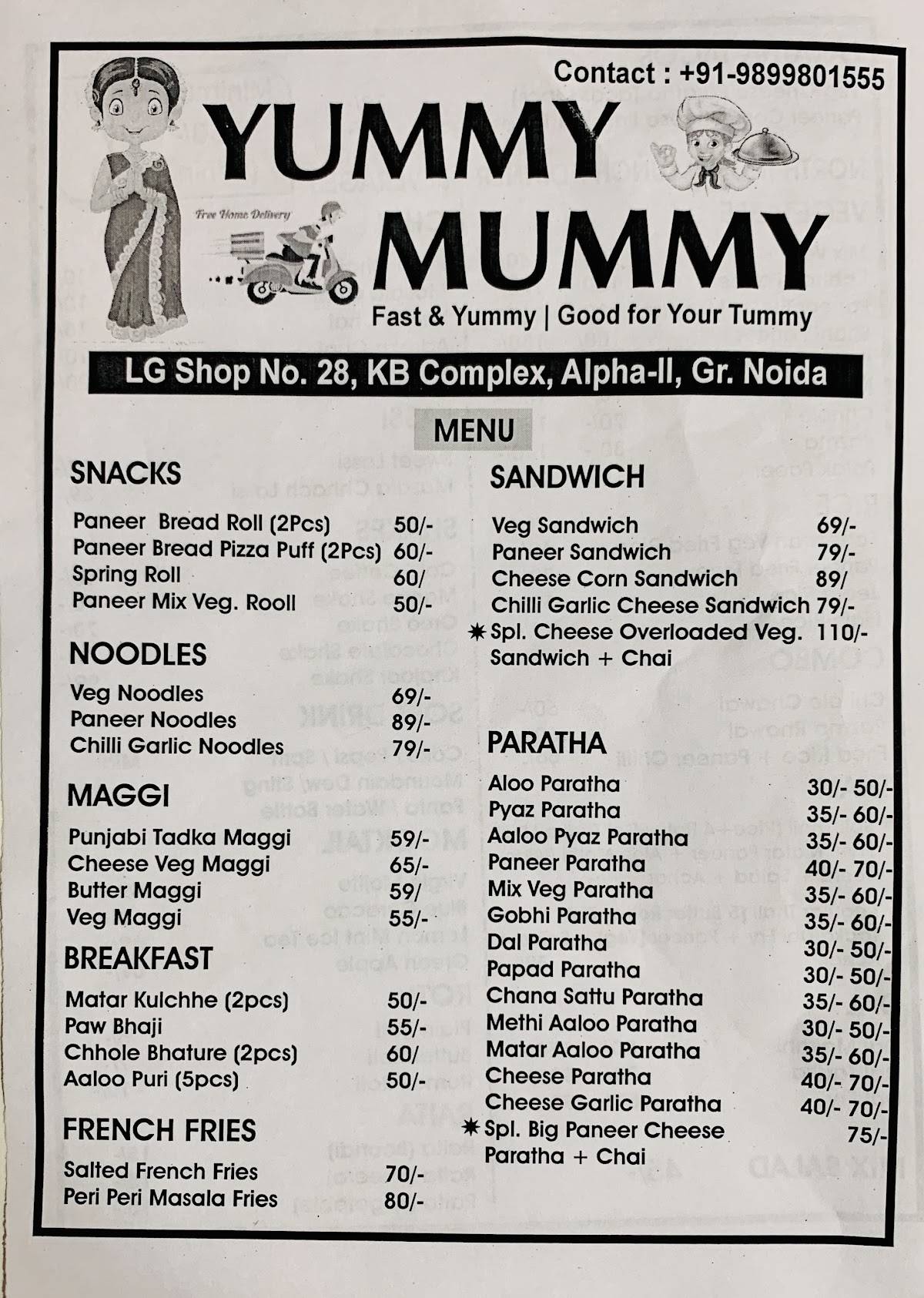 Yummy Mummy Reastaurant menu