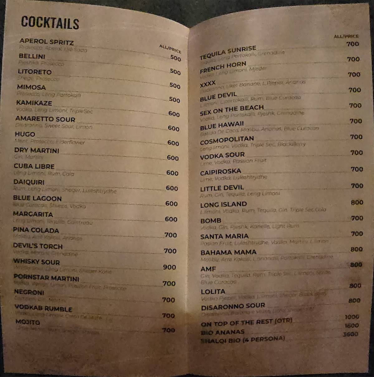 Menu de ZINS