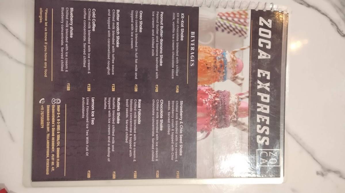 ZOCA Express menu