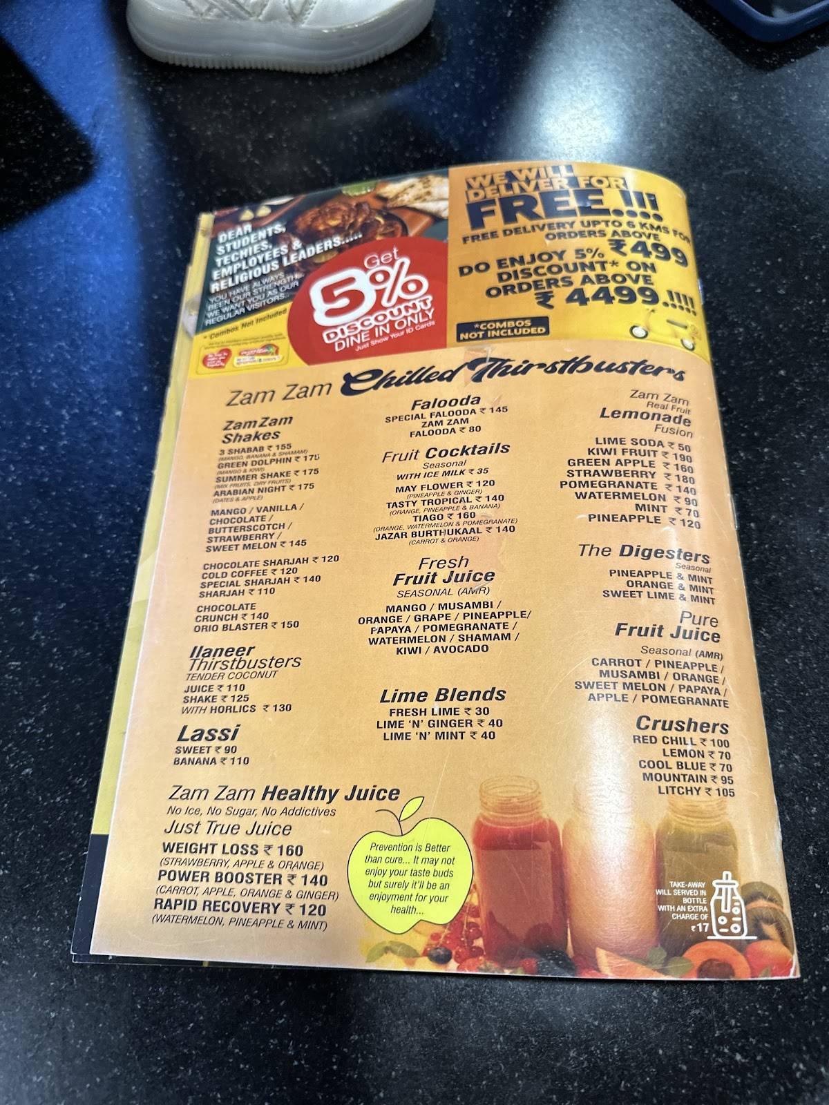 Zam Zam Restaurant menu