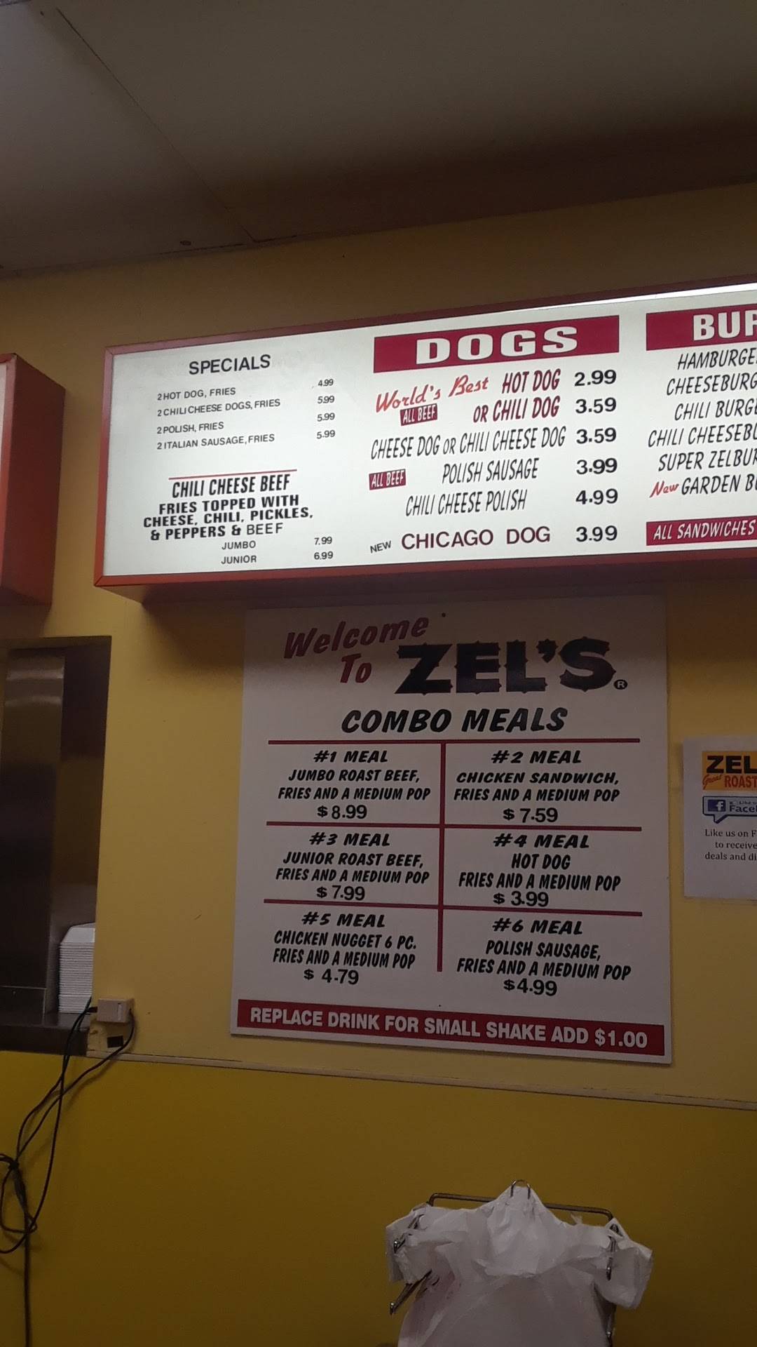 Menu at Zel's Roast Beef fast food, Schererville, W Lincoln Hwy Hwy