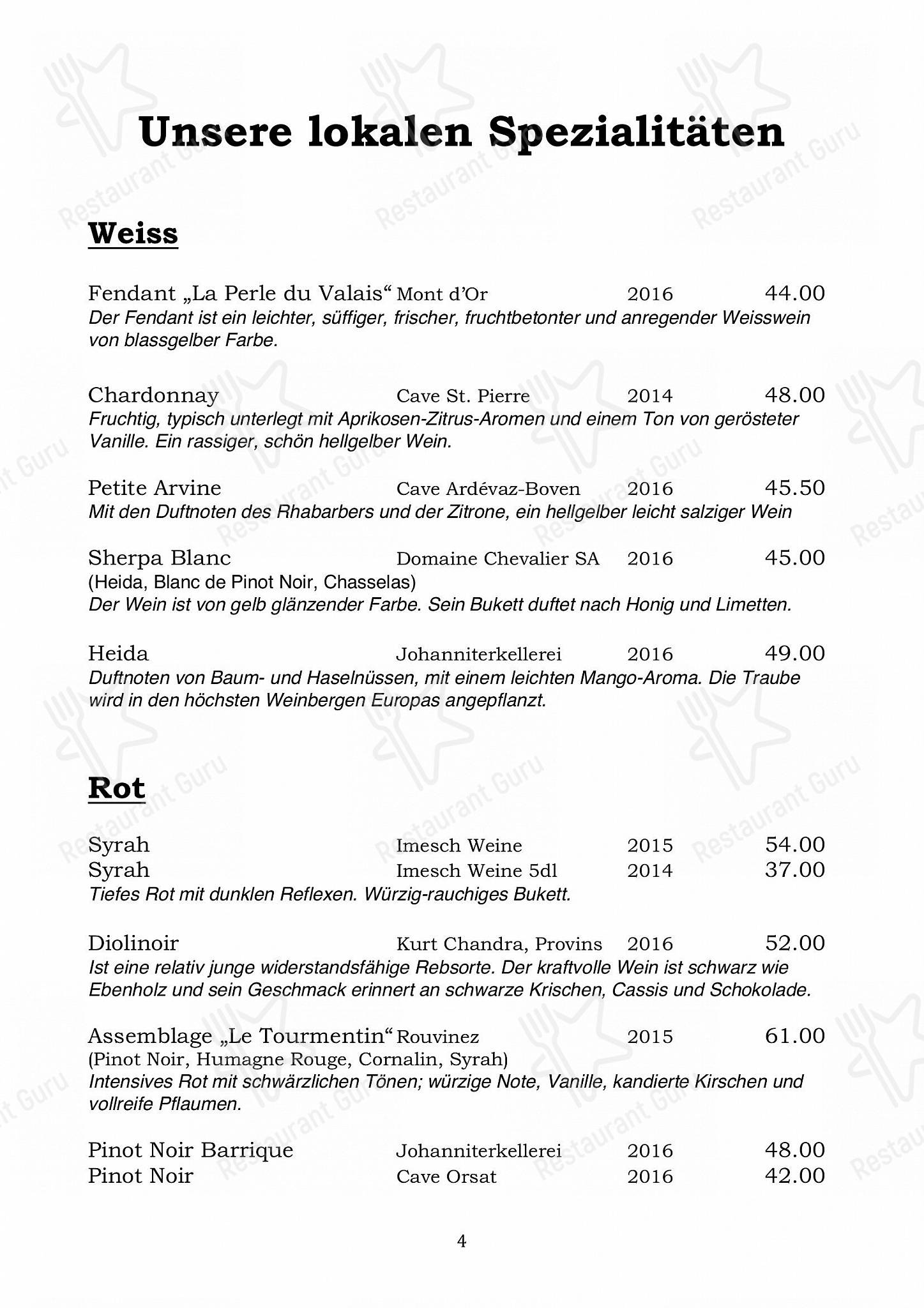 Grampi’s Bar & Restaurant in Zermatt - Ночное меню