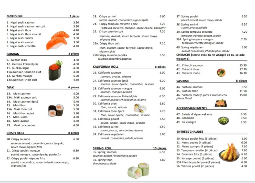 Menu de Zhen Sushi