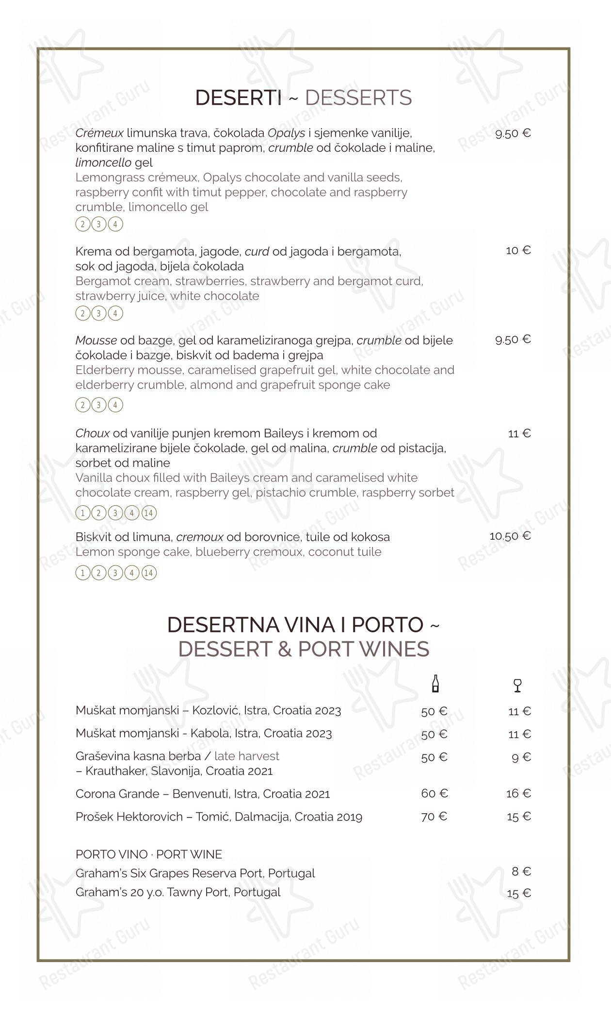 Menu bar per Zinfandel's Restaurant ristorante