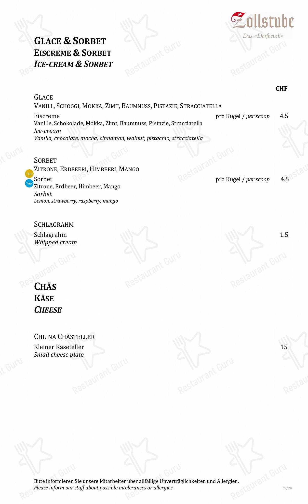 Zollstube in Bad Ragaz - Wine Menu