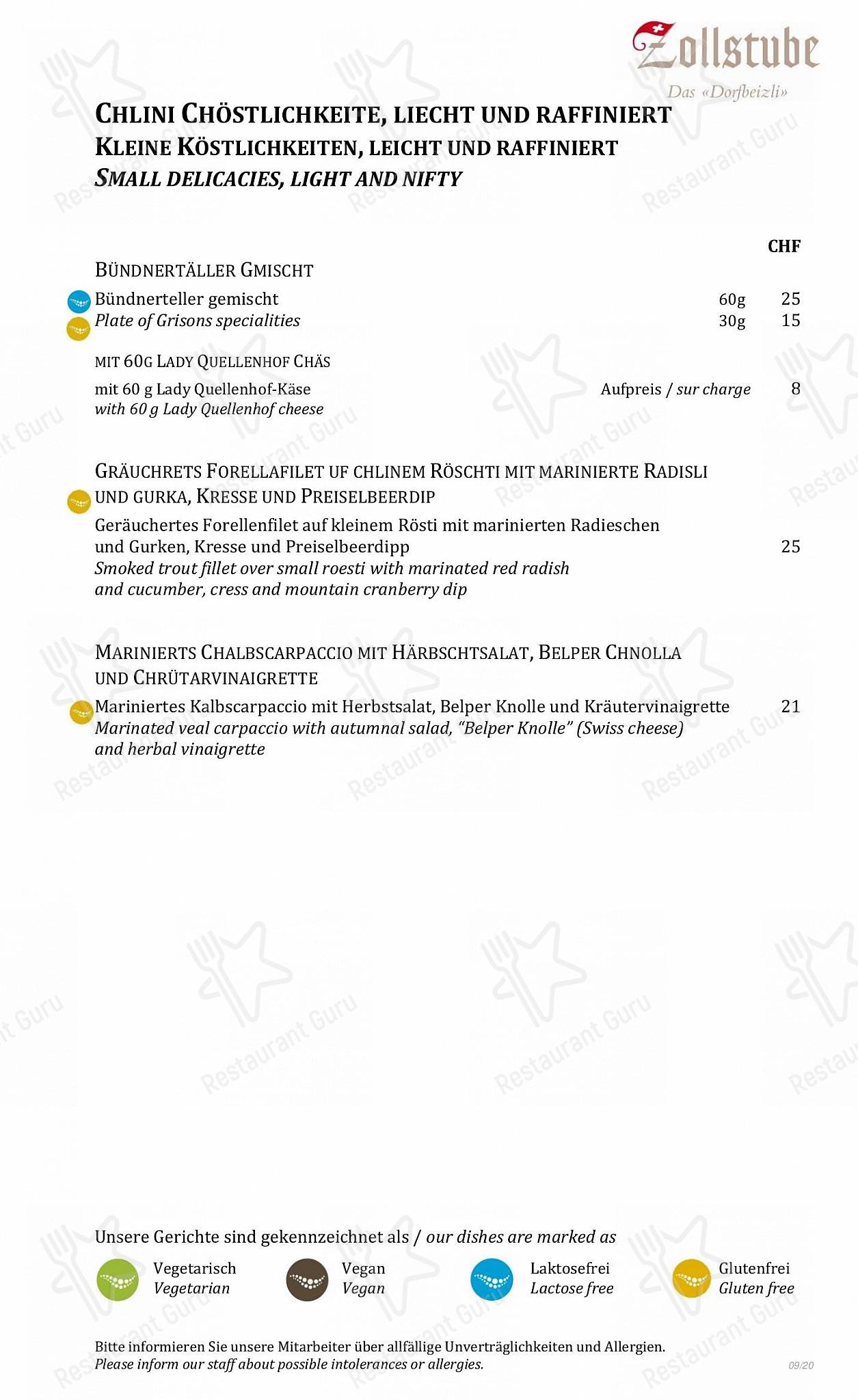Menu di Zollstube - Wine Menu