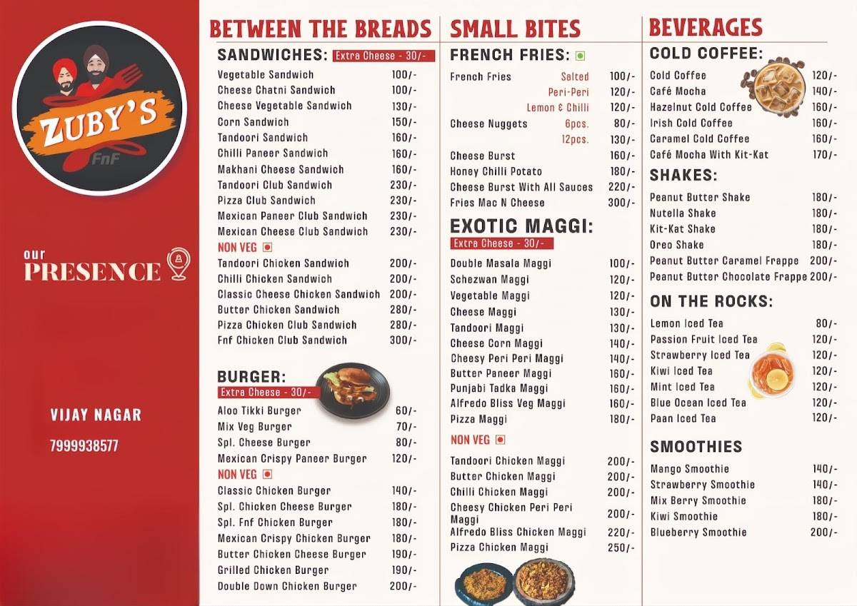 Zuby’s Fast N Foodious menu
