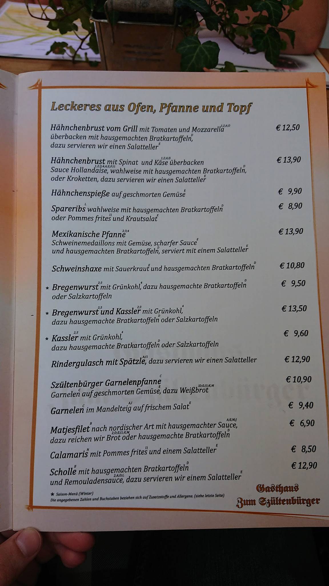 Speisekarte von Zum Szültenbürger restaurant, Göttingen