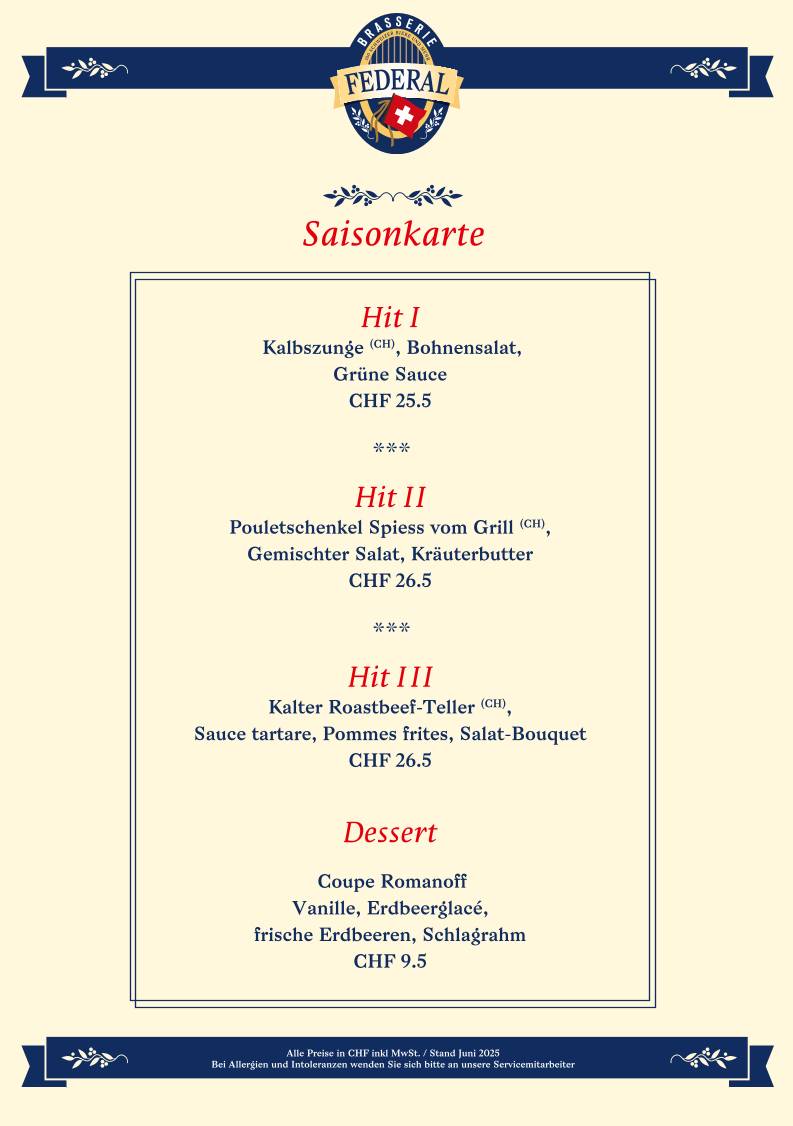 Menu di Brasserie Federal 