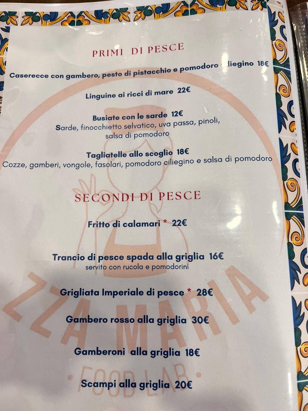 Menu di Zza Maria 
