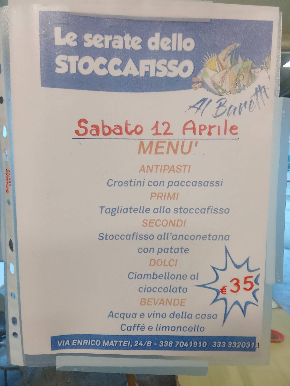 Menu di al Baretto 
