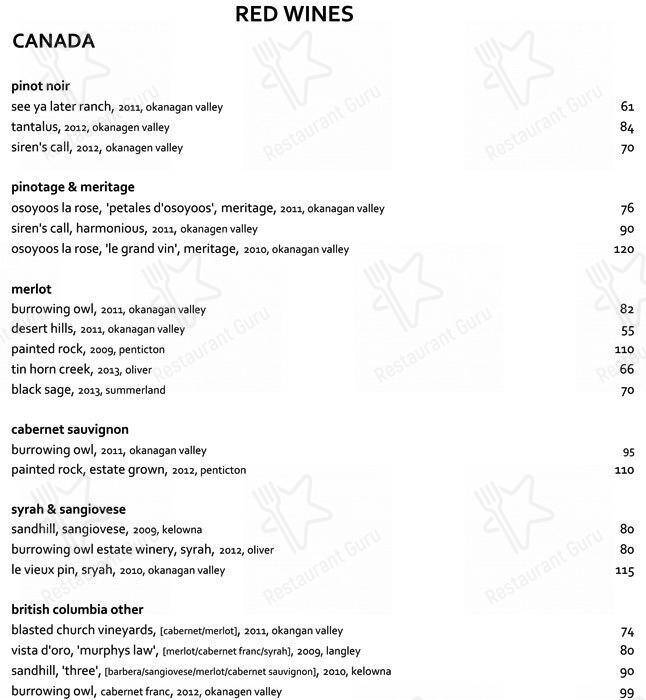 Menu de Diva at the Met - Metropolitan Hotel Vancouver