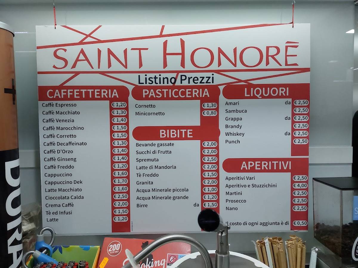 Menu di Bar Saint Honorè 