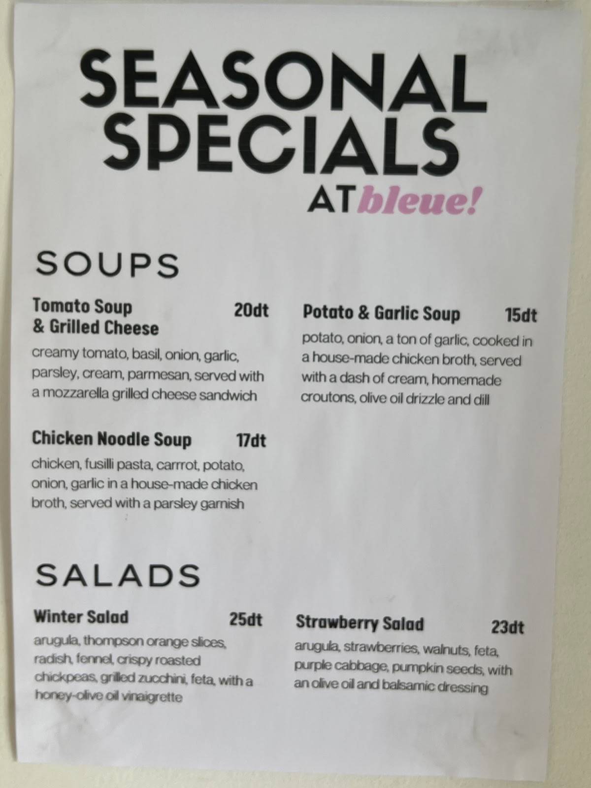 Menu de bleue!