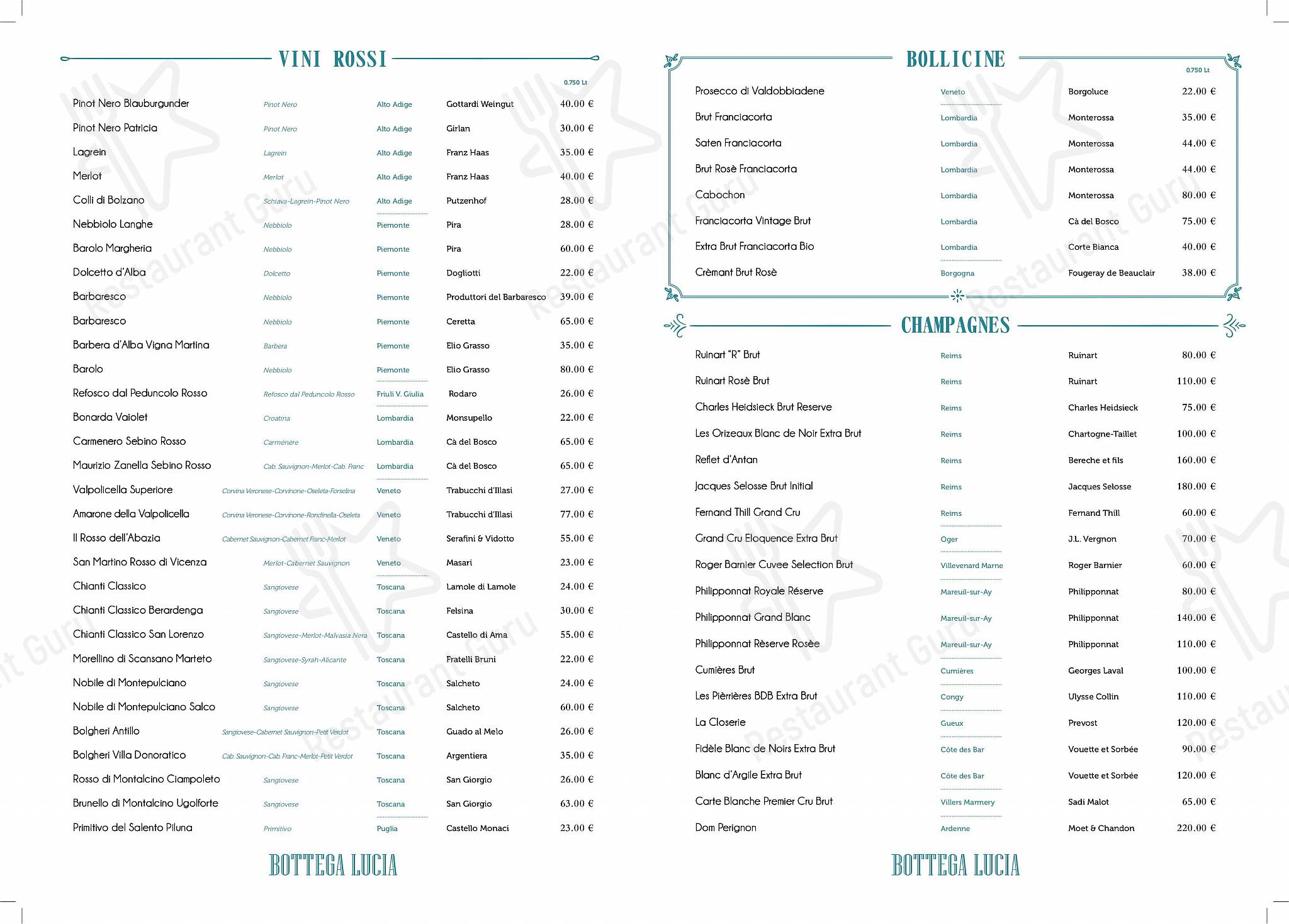 Lunch Menu per Bottega Lucia in Milano