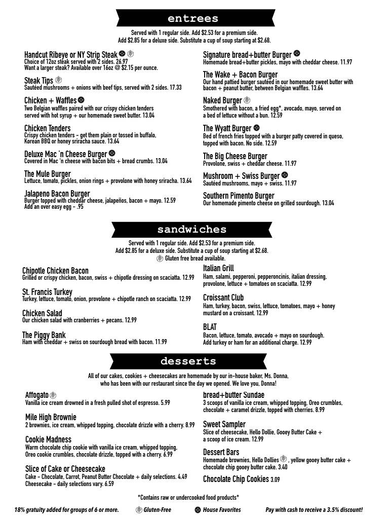 Menu at bread+butter steakhouse, Poplar Bluff, N Westwood Blvd