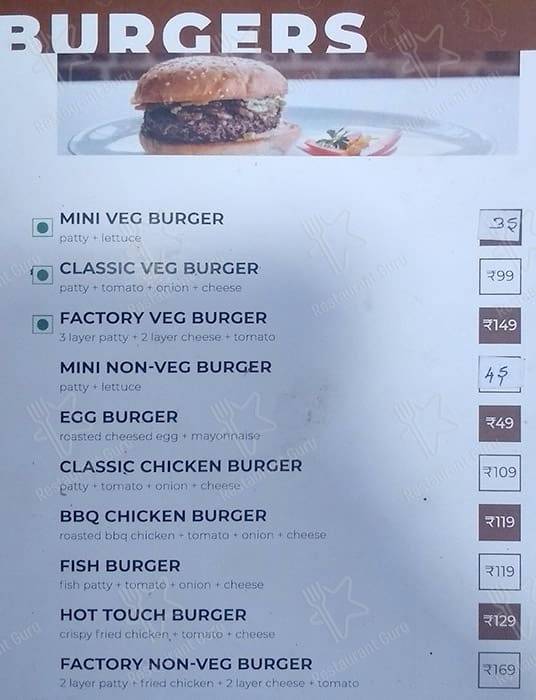 de Café Factory menu