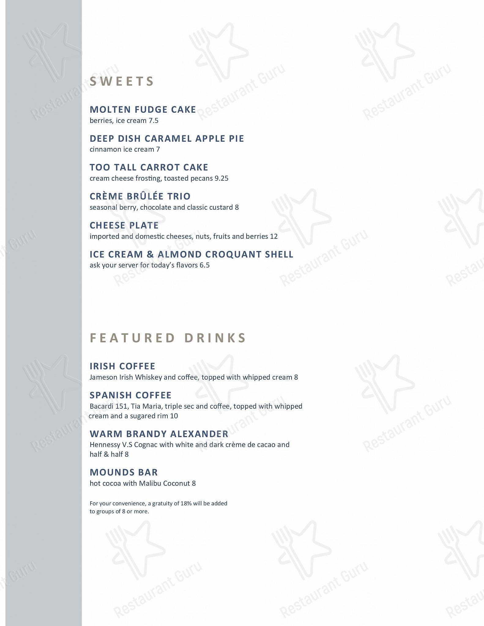 Menu at Grays Restaurant & Bar, Vancouver
