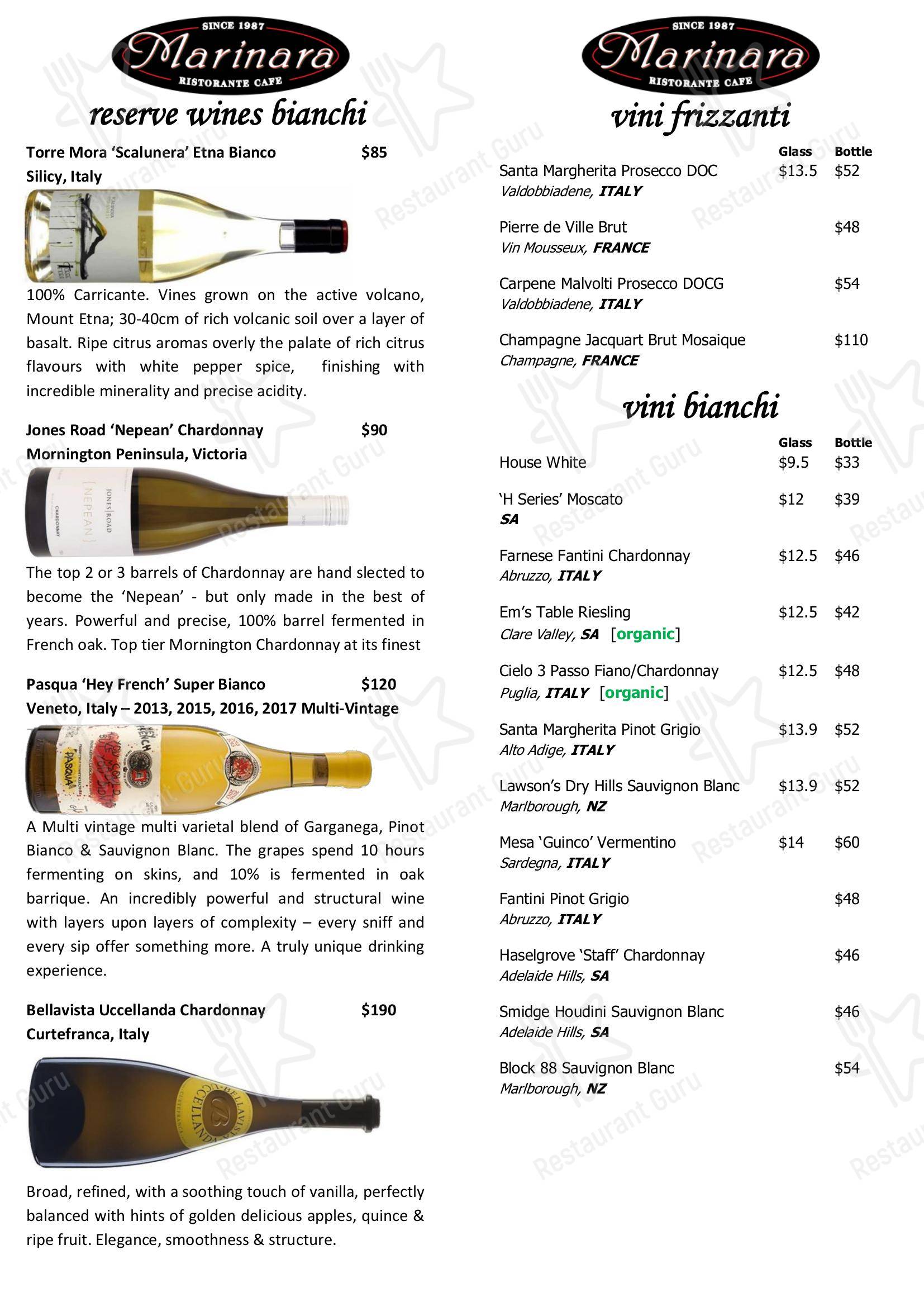 Menu at Marinara Restaurant Clayfield, Clayfield