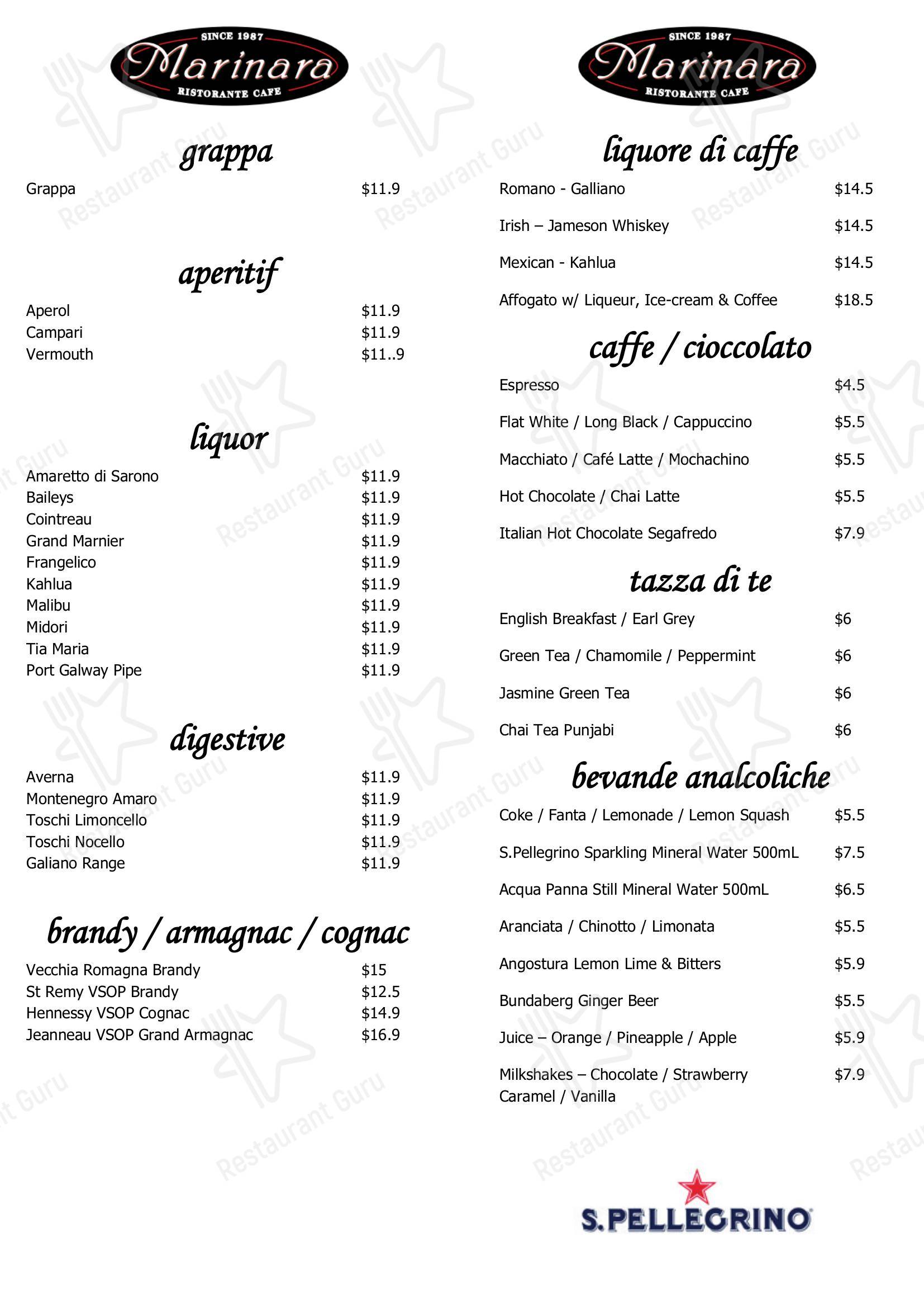 Menu at Marinara Restaurant Clayfield, Clayfield