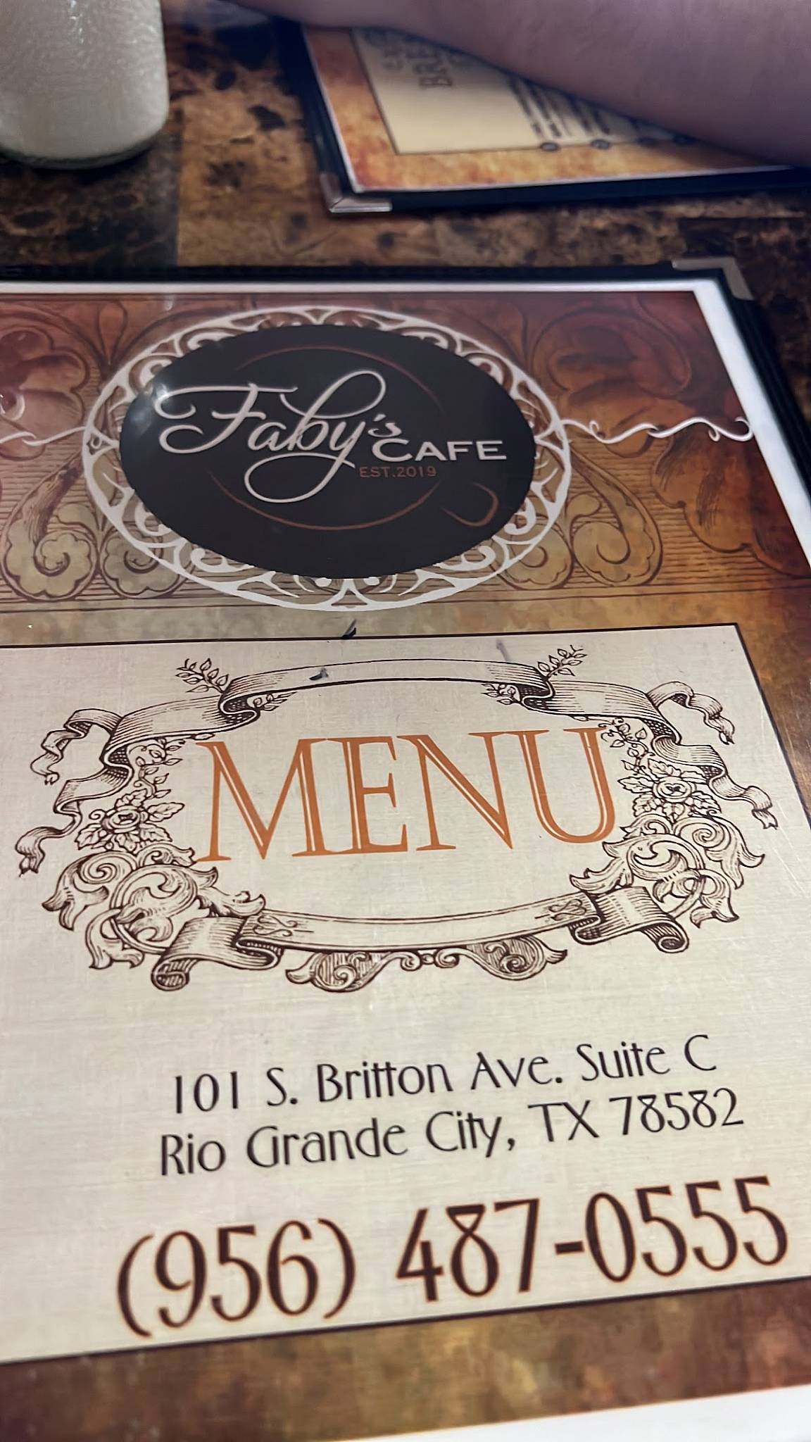Menu at faby's restaurant, Rio Grande City