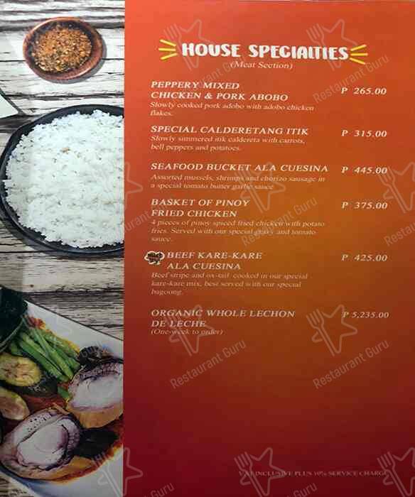 Menu at Cuesina Garden Bistro restaurant, Muntinlupa