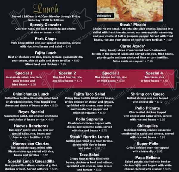 Menu at Los Reyes Mexican Restaurant, Dalton, Cleveland Hwy