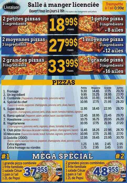 Menu de Pizzarama Gatineau