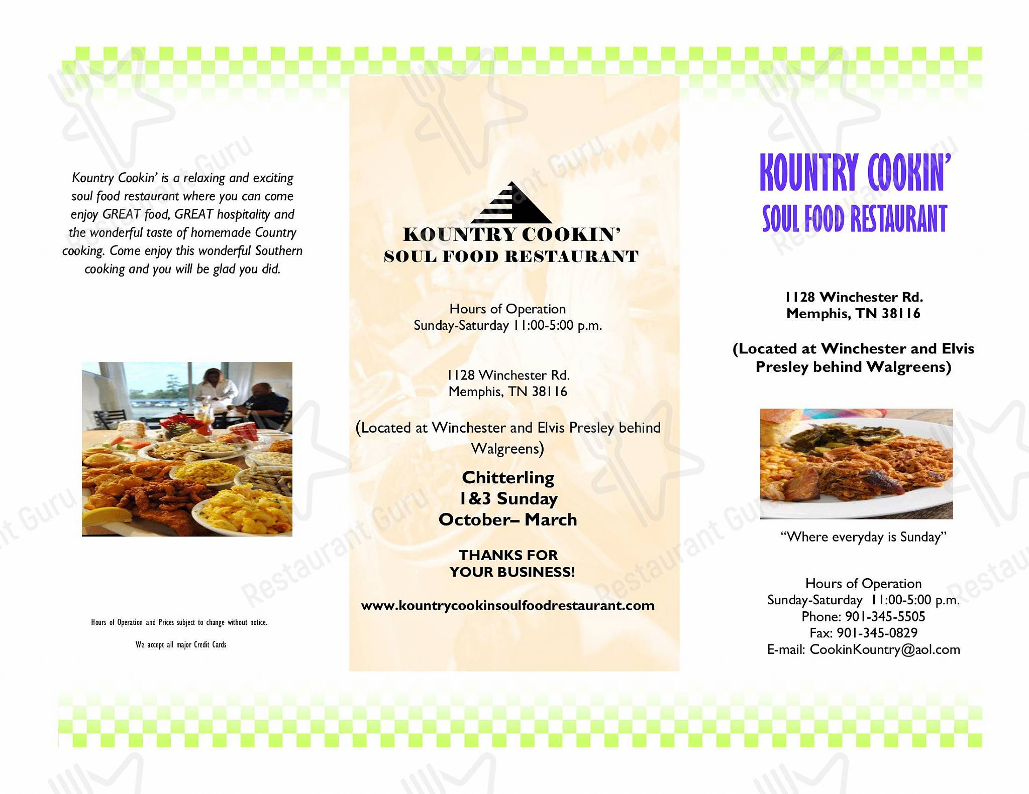 Menu at Kountry Cookin Soul Food Restaurant, Memphis