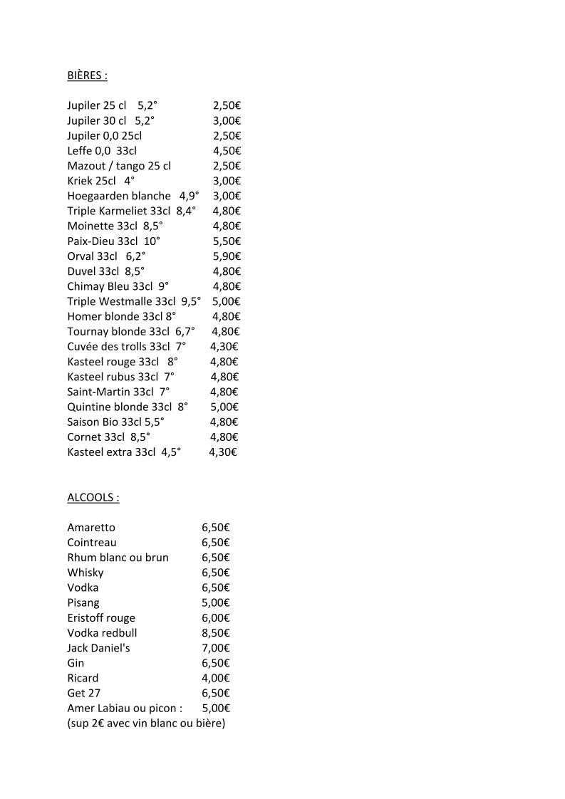 Menu de internaute café