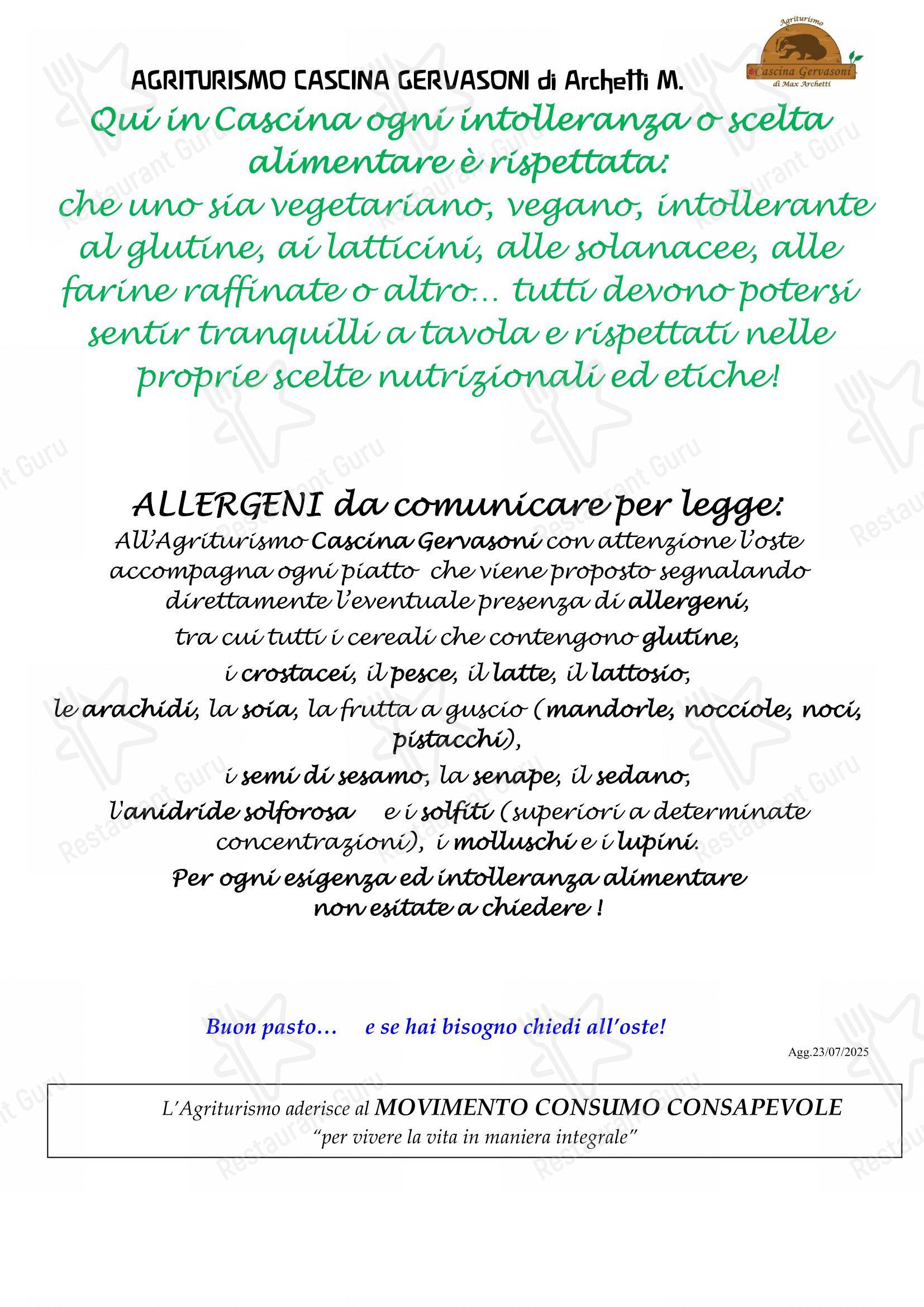 Menu per Agriturismo Cascina Gervasoni